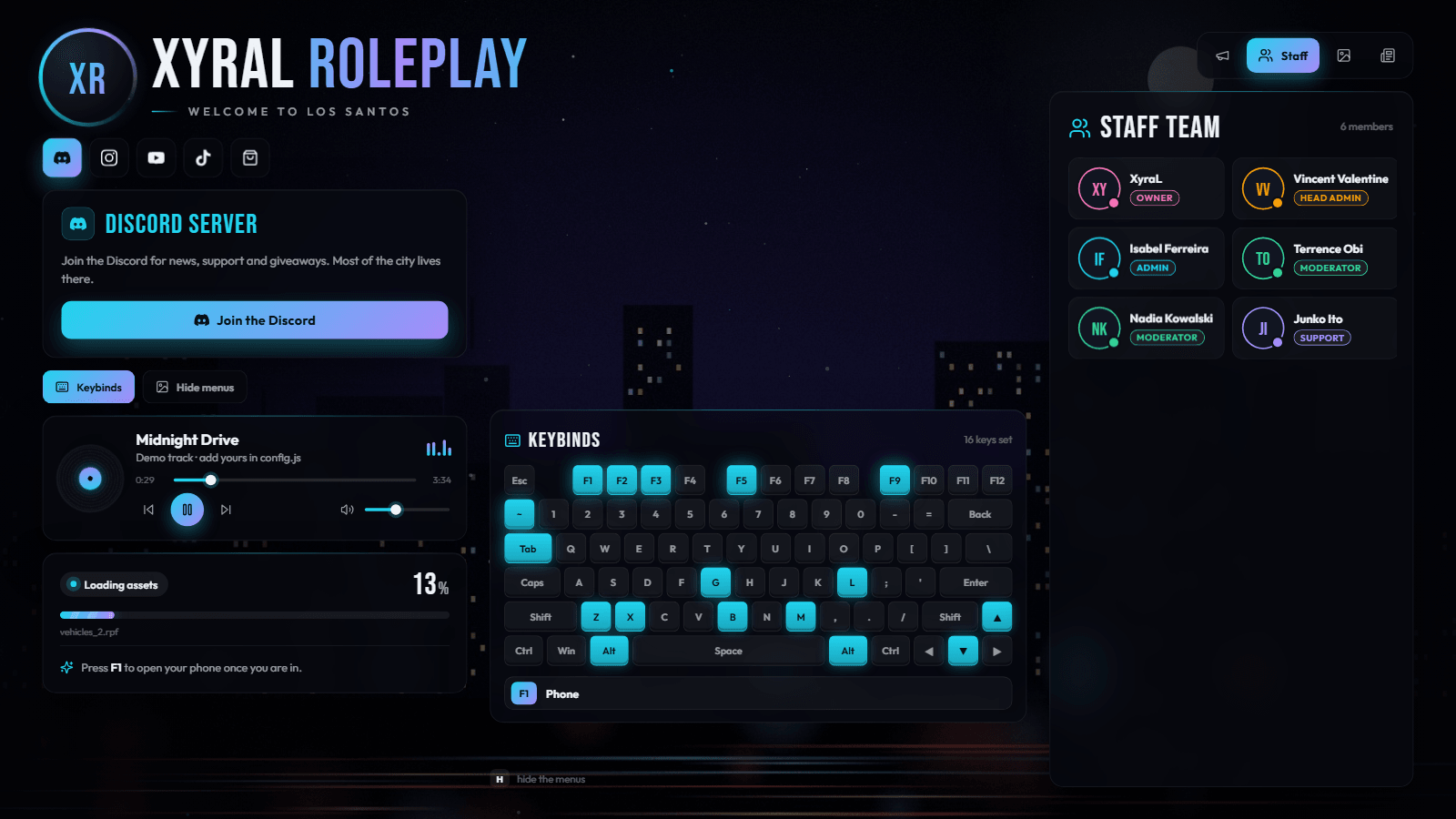 XS-LoadingScreen — Staff and keybinds