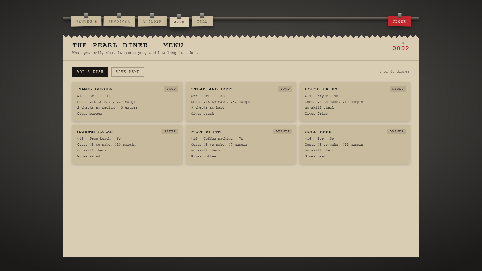 XS-RestaurantCreator — The menu